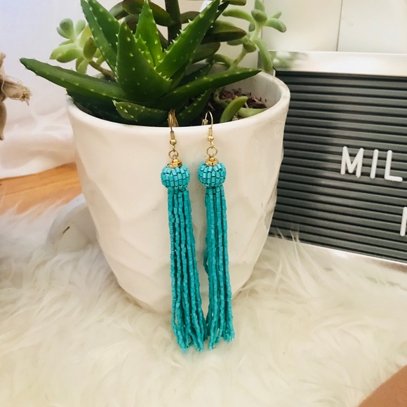 New Mint Boho Beaded Long Earrings - Picture 2 of 3